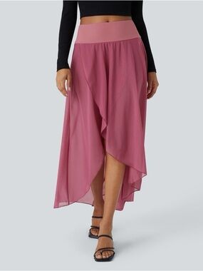 Halara High Waisted High Low Ruffle 2-in-1 Pocket Mesh Regular Maxi Skirt - NWOT